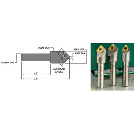 Picture of Everede Tool IND-17-6-375 Triangle 60.0°, Countersink End Mill Cylindrical 0.5000 Positive 0.7500 19.05mm - 3/4Cutter Dia